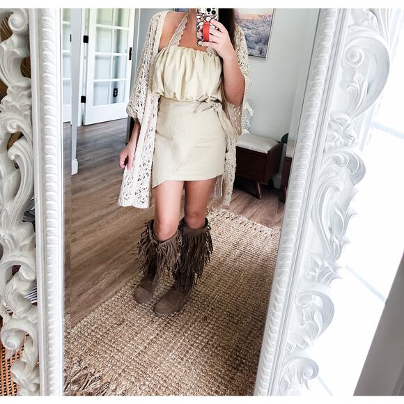 Perfect Match Vacay State of Mind linen 2pc wrap mini skirt + crop top - Picture 4 of 8